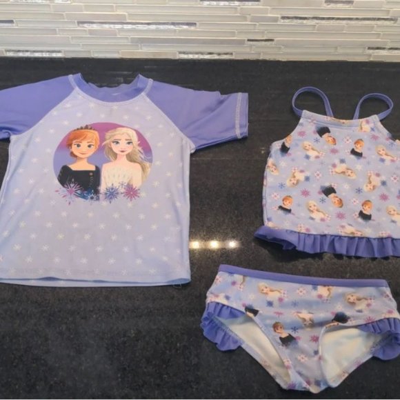 3 piece Frozen Elsa Swimsuit Bathing Suit Tankini set rash guard 24 M - Picture 1 of 8
